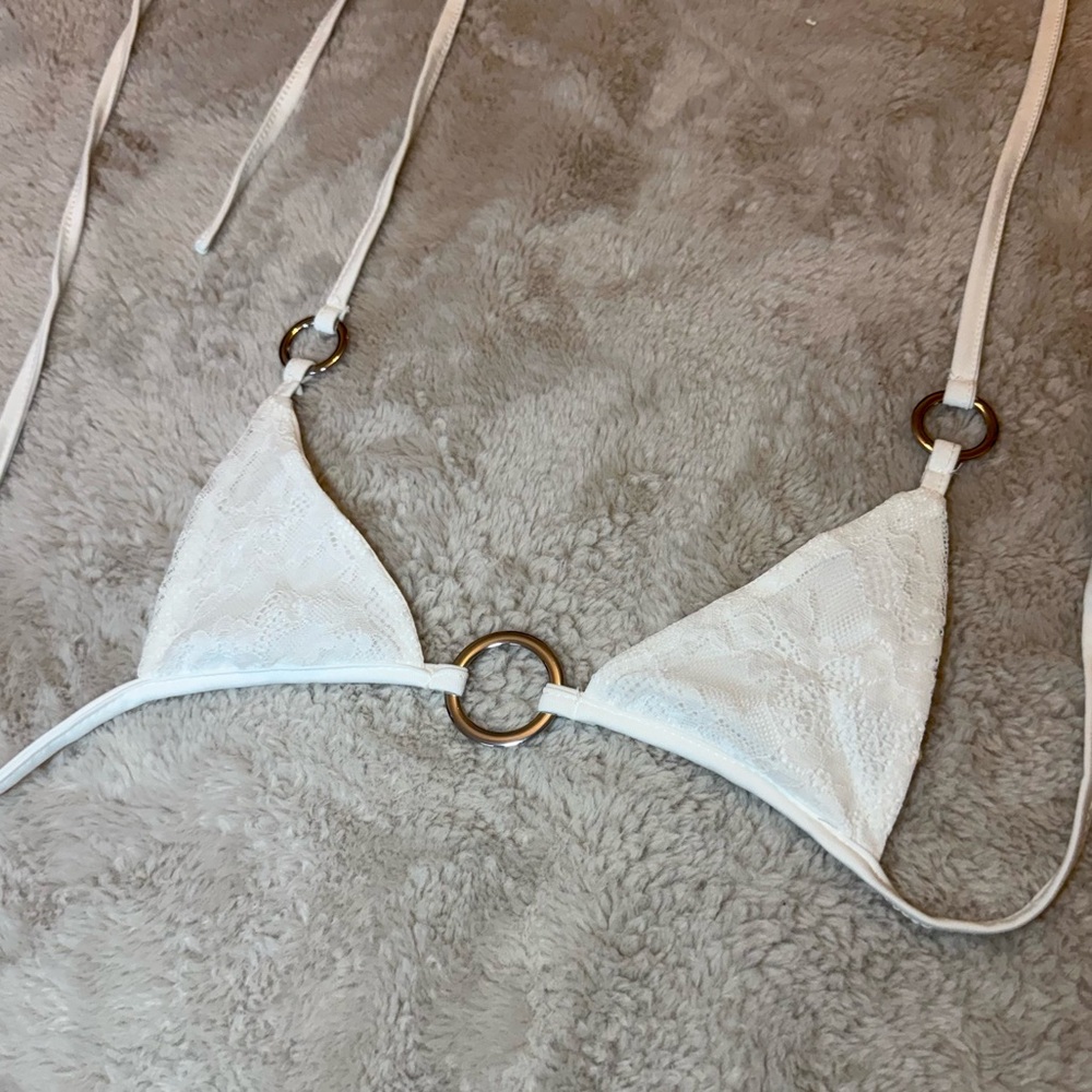 Lace Triangle Top Bralette with Silver Ring | Size XXS